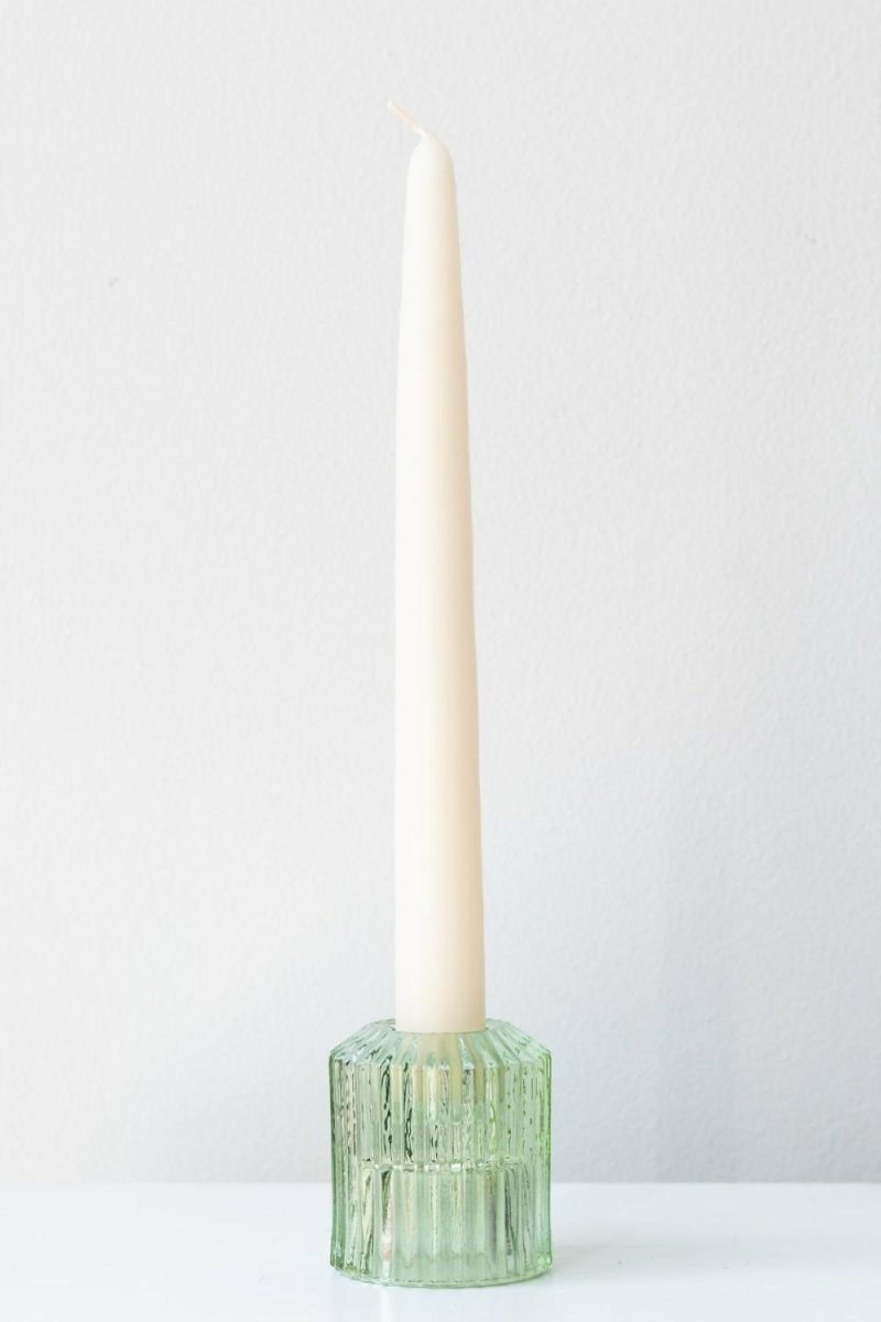 Candles & Scents |   Pleated Glass Candle Holder Green Candles & Scents Candles & Scents