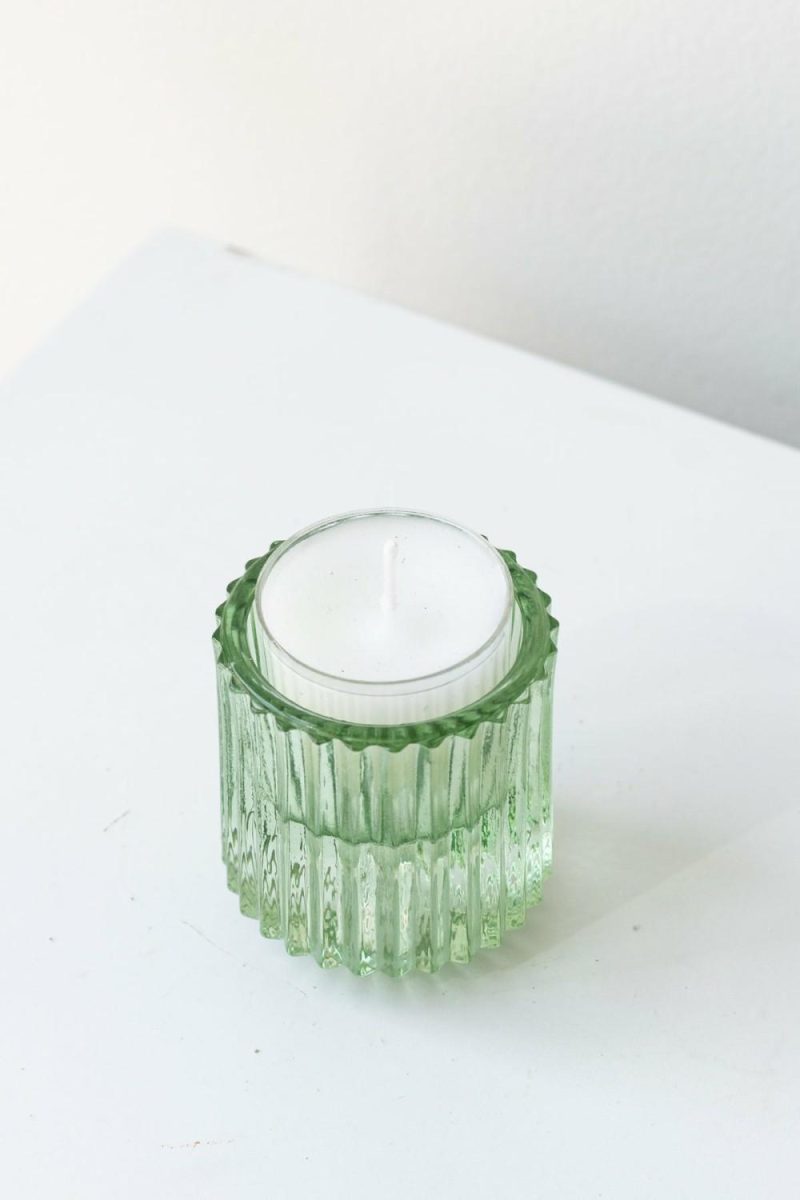 Candles & Scents |   Pleated Glass Candle Holder Green Candles & Scents Candles & Scents