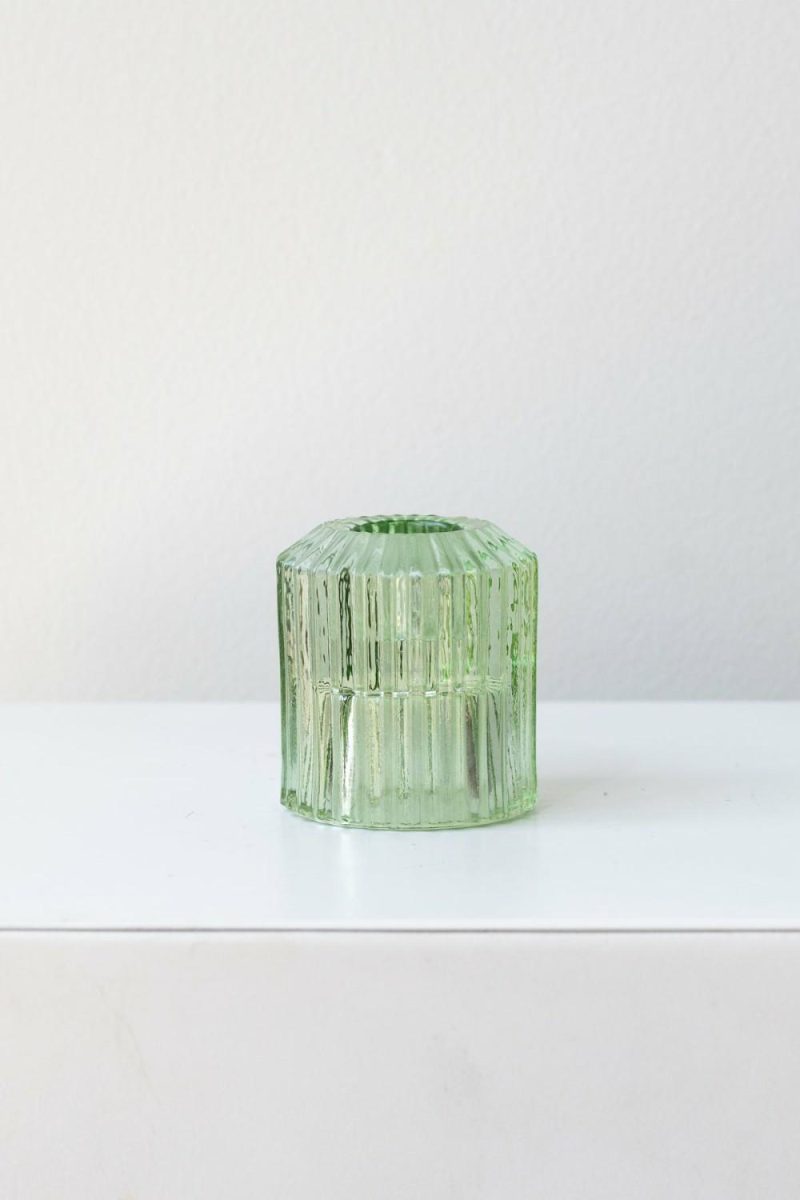 Candles & Scents |   Pleated Glass Candle Holder Green Candles & Scents Candles & Scents