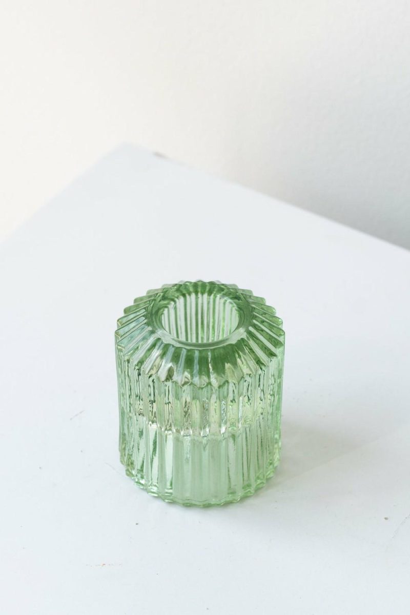 Candles & Scents |   Pleated Glass Candle Holder Green Candles & Scents Candles & Scents