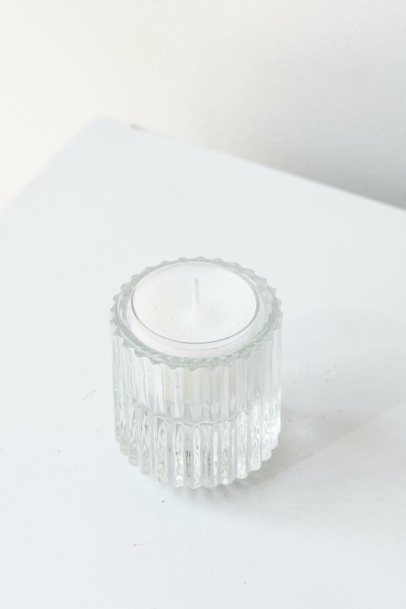 Home Accessories |   Pleated Glass Candle Holder Clear Home Home Accessories