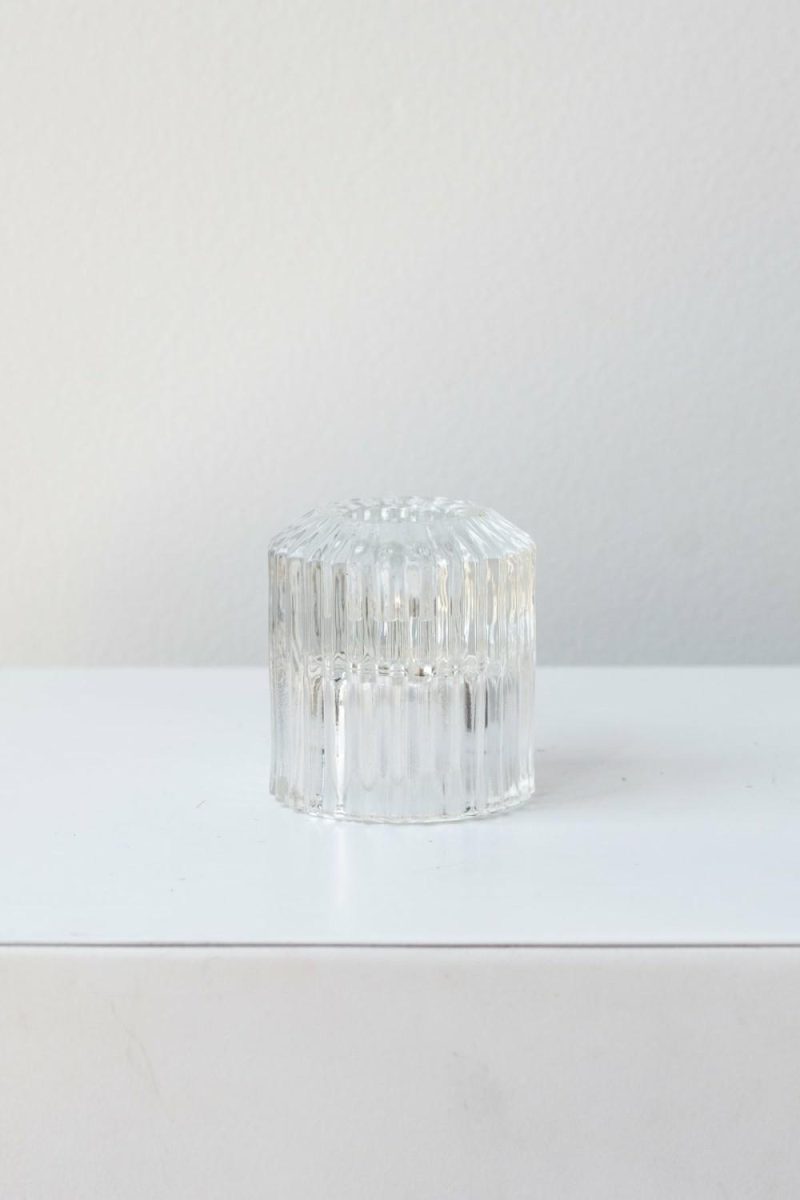 Home Accessories |   Pleated Glass Candle Holder Clear Home Home Accessories