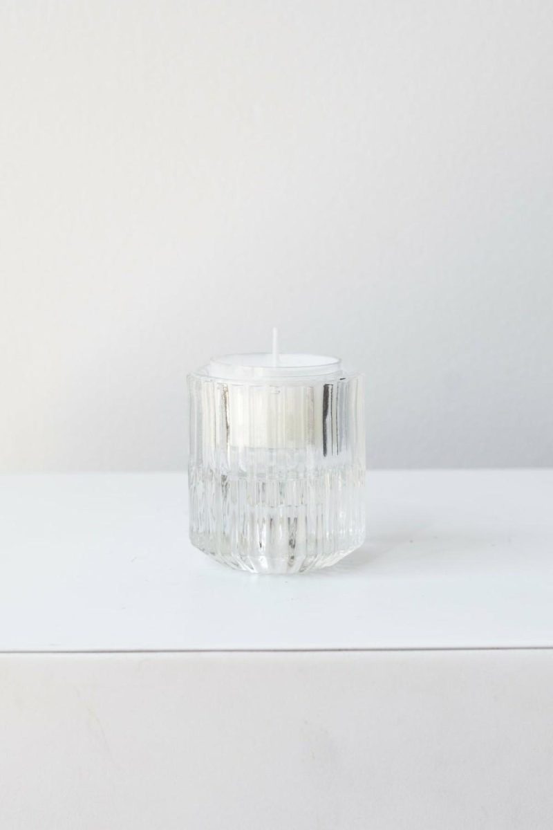 Home Accessories |   Pleated Glass Candle Holder Clear Home Home Accessories