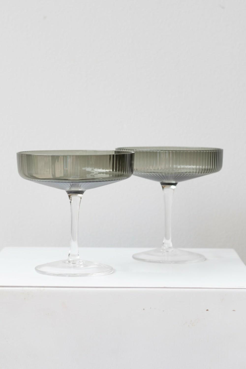 Kitchen & Table |   Ripple Champagne Saucers Set Of 2 Glass Smoke Home Kitchen & Table