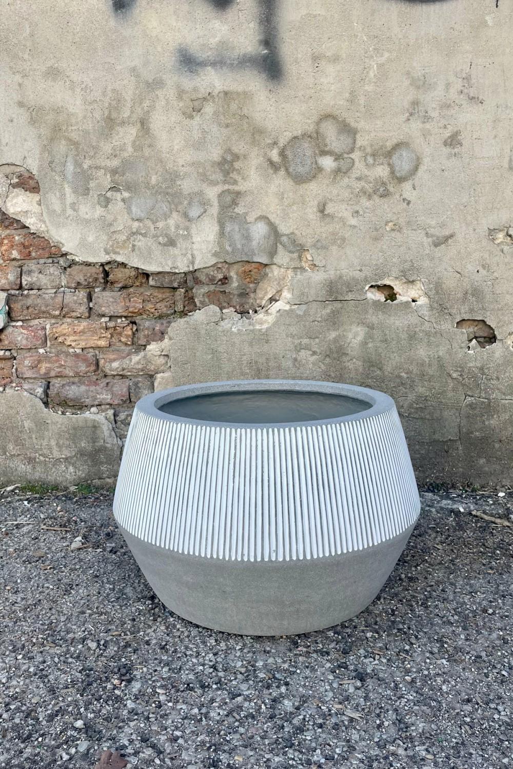 Planters |   Harley Low Pot White Stripe Large Garden Planters