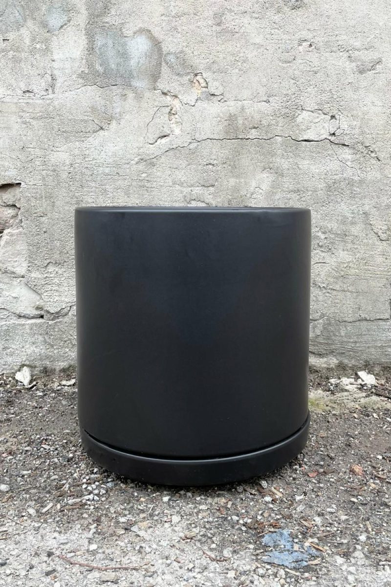 Planters |   Solid Cylinder & Saucer Black 12” Garden Planters