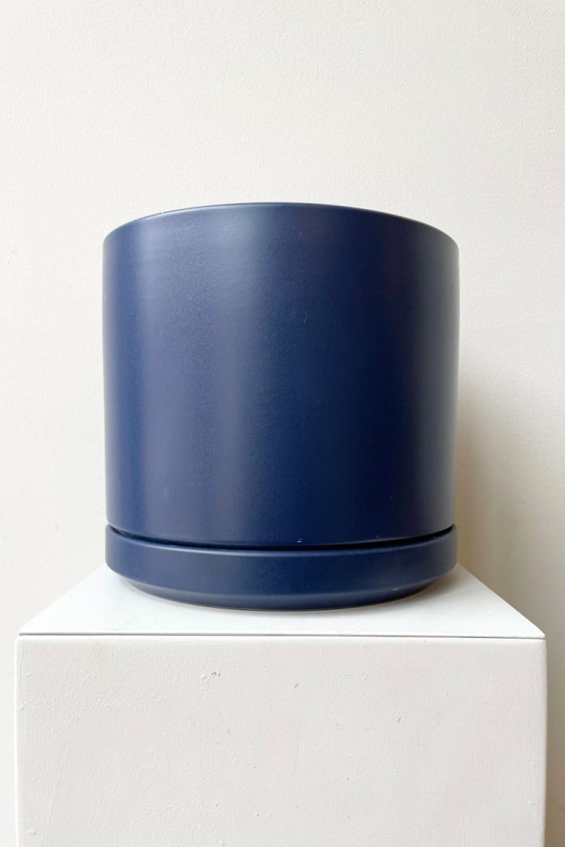 Planters |   Solid Cylinder & Saucer Blue 8” Garden Planters