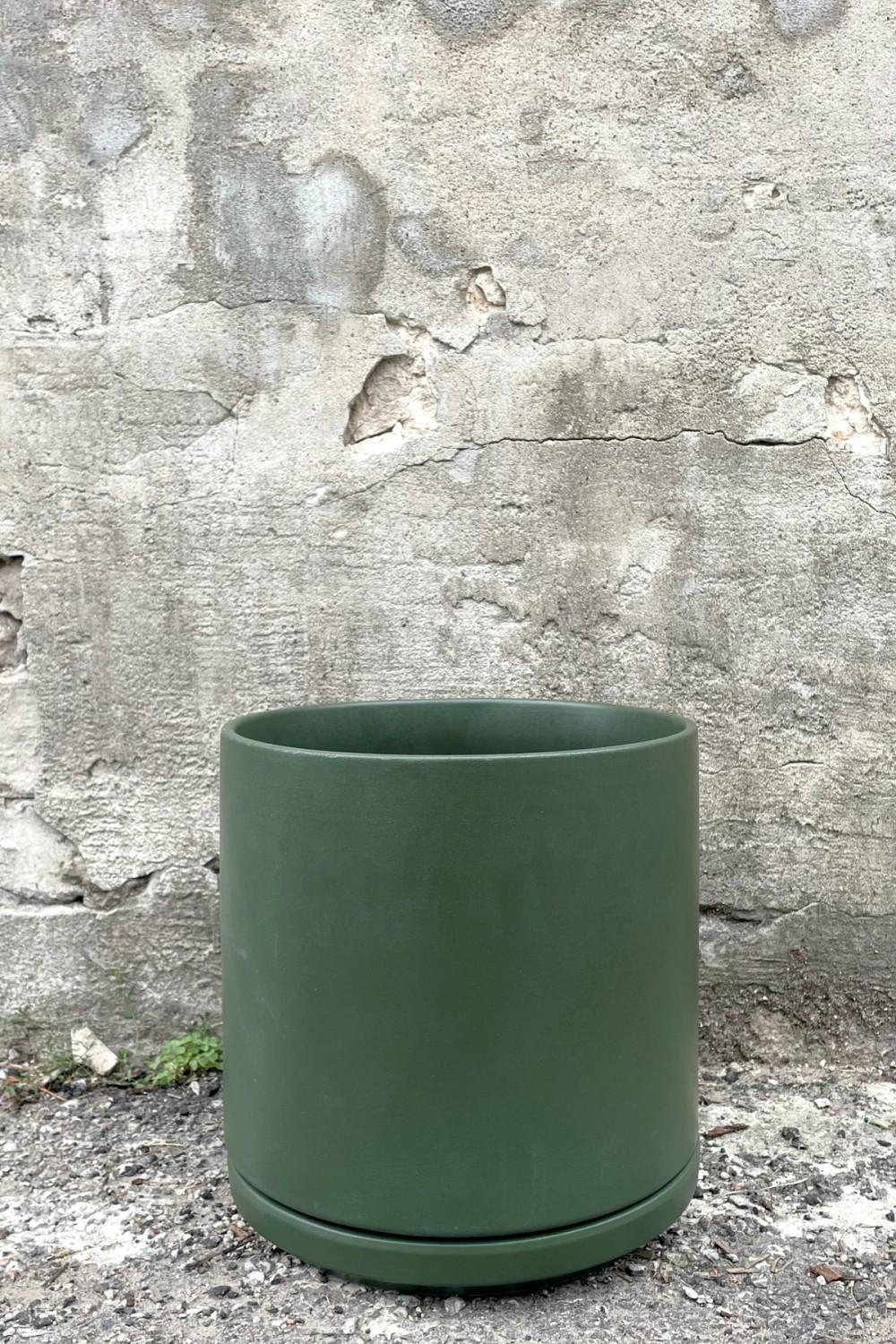 Planters |   Solid Cylinder & Saucer Forest Green 10” Garden Planters