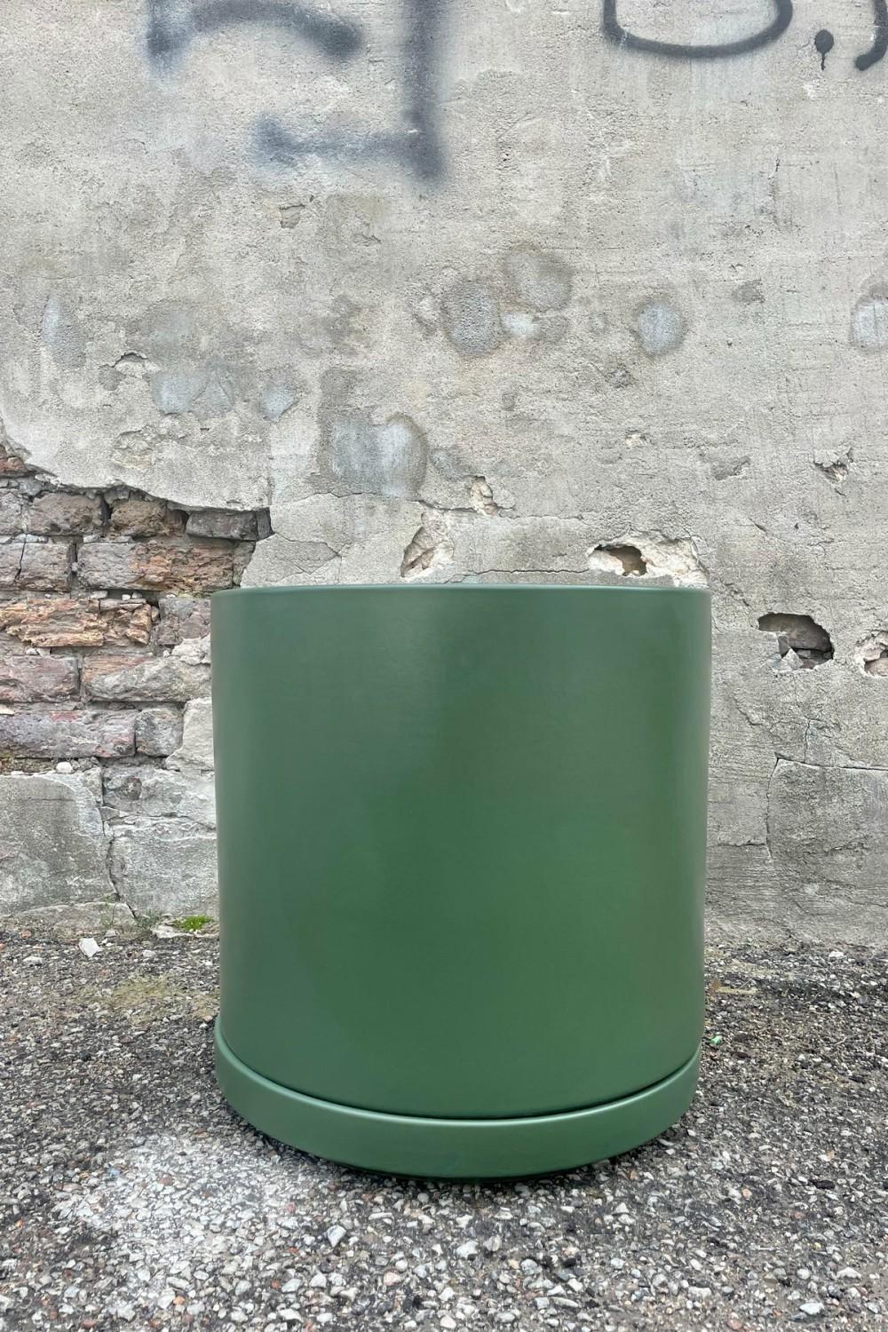 Planters |   Solid Cylinder & Saucer Forest Green 15″ Garden Planters