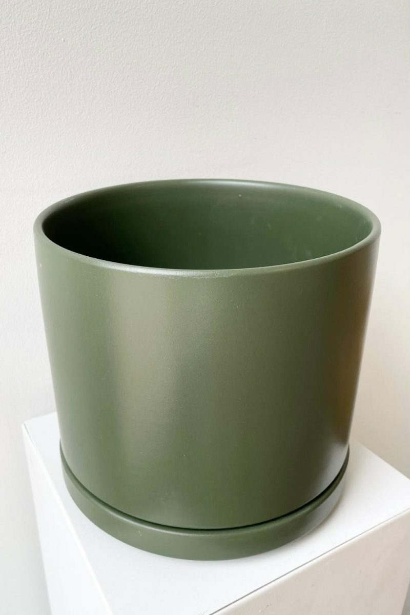 Planters |   Solid Cylinder & Saucer Forest Green 8” Garden Planters