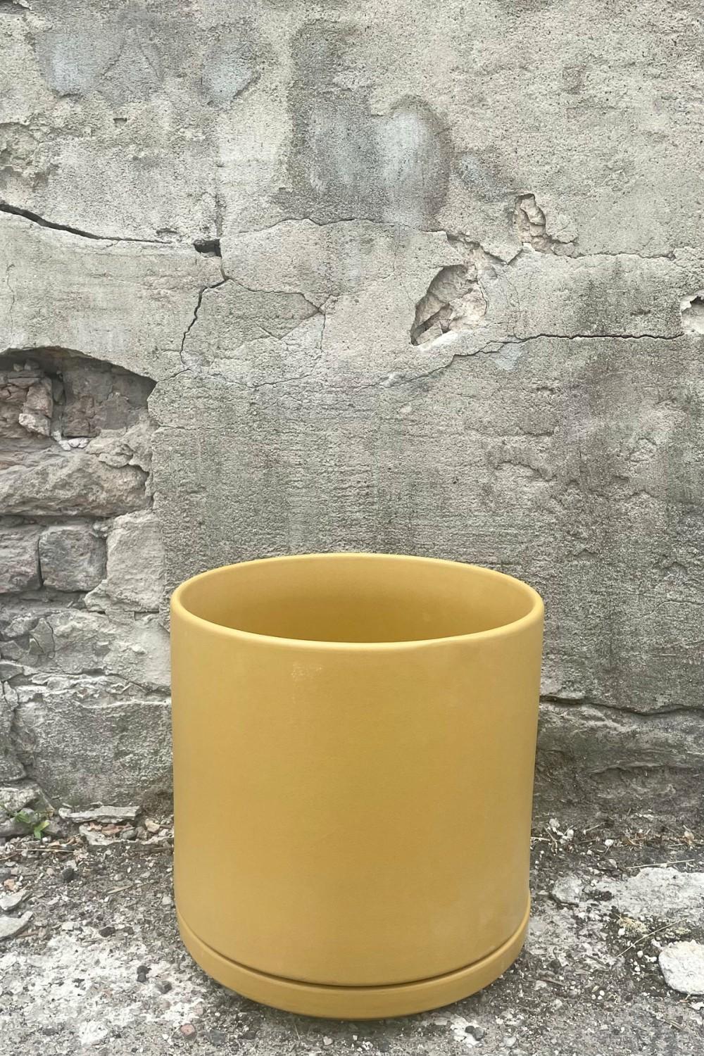 Planters |   Solid Cylinder & Saucer Mustard 10” Garden Planters