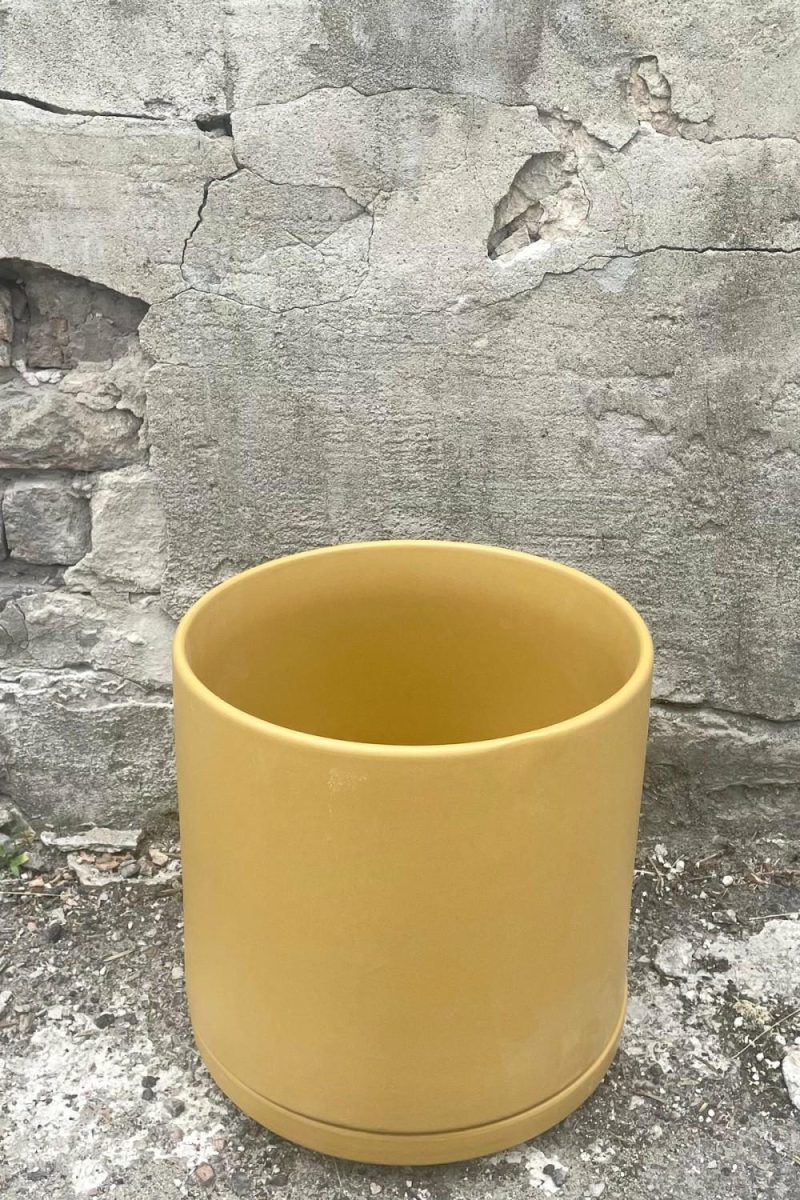 Planters |   Solid Cylinder & Saucer Mustard 10” Garden Planters