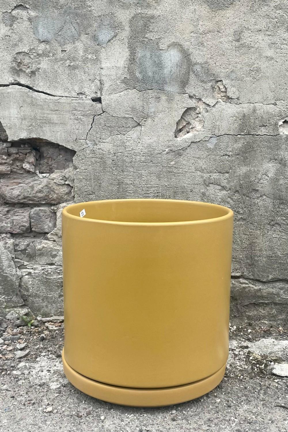 Planters |   Solid Cylinder & Saucer Mustard 12” Garden Planters