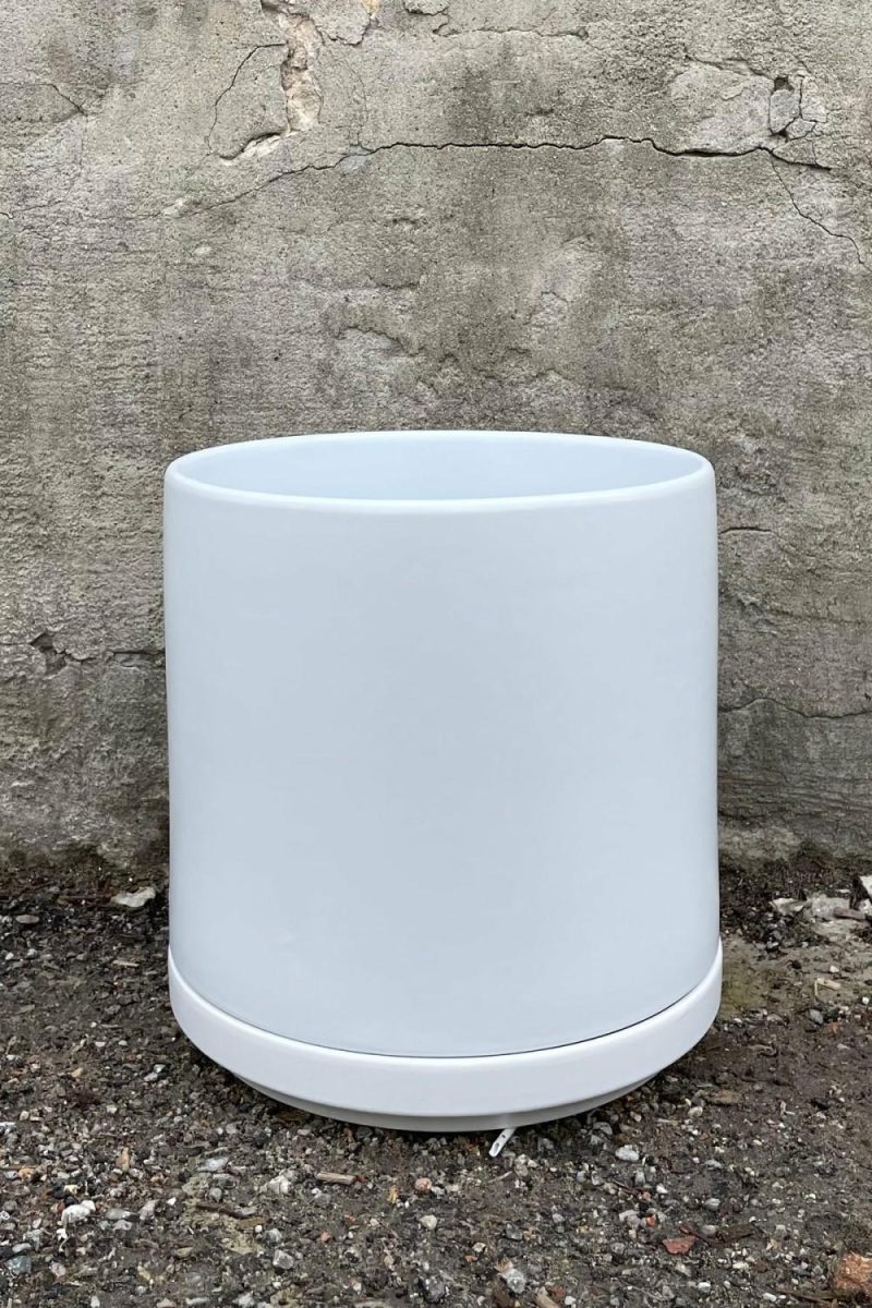 Planters |   Solid Cylinder & Saucer White 10” Garden Planters