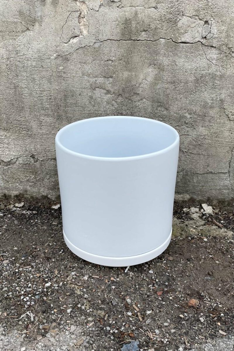 Planters |   Solid Cylinder & Saucer White 10” Garden Planters