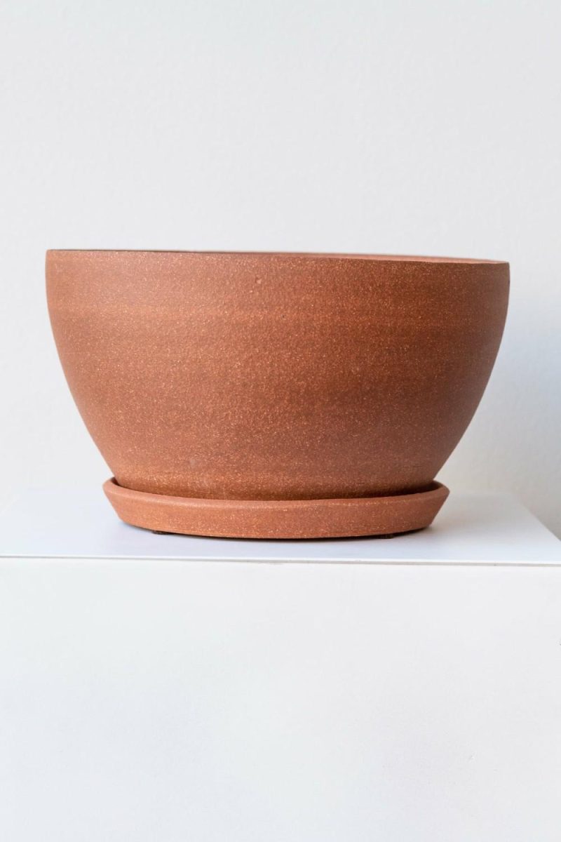 Planters |   Unglazed Stoneware Pot & Saucer Brick Tapered Garden Planters