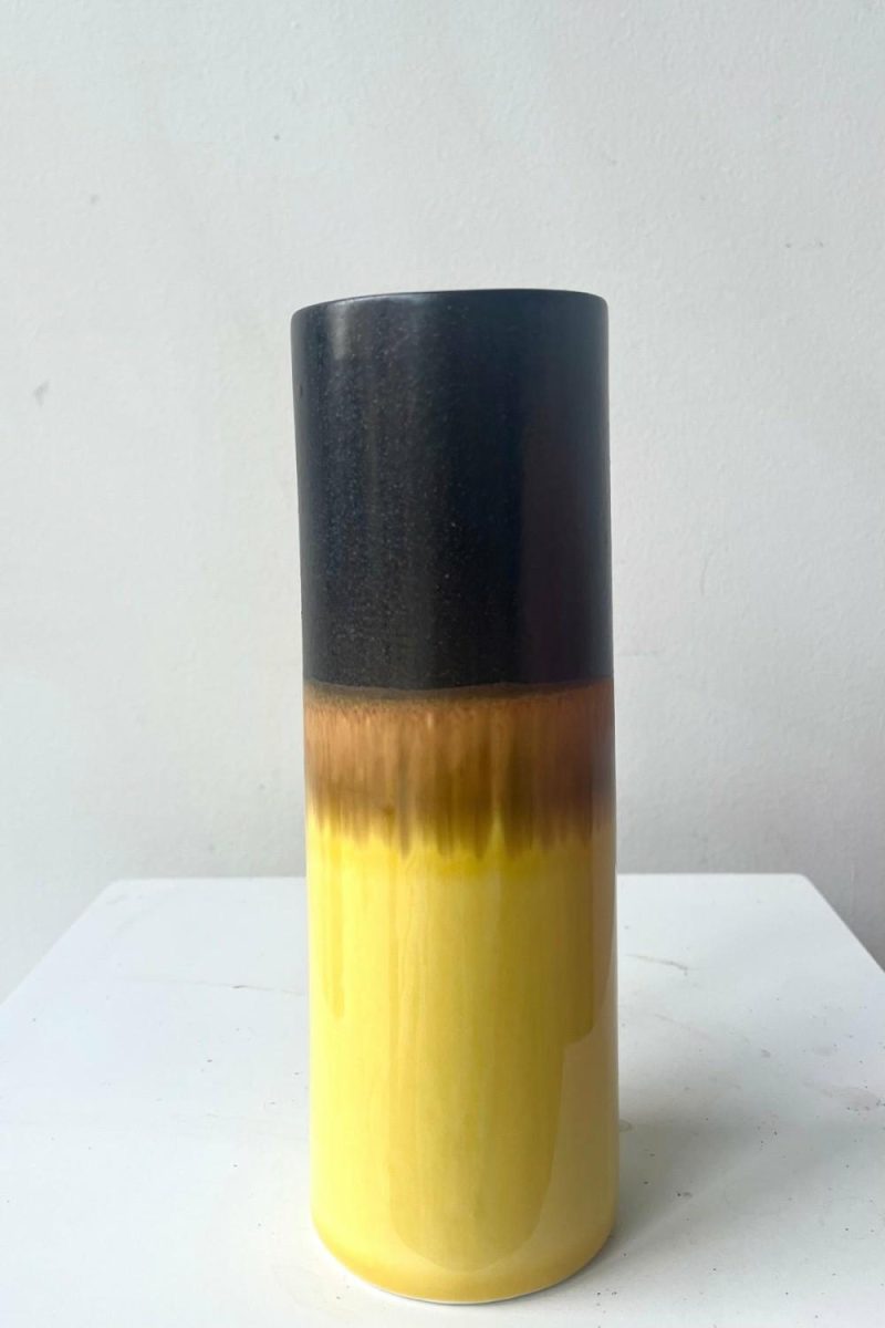 Vases |   Cylinder Vase Black & Golden Floral Vases