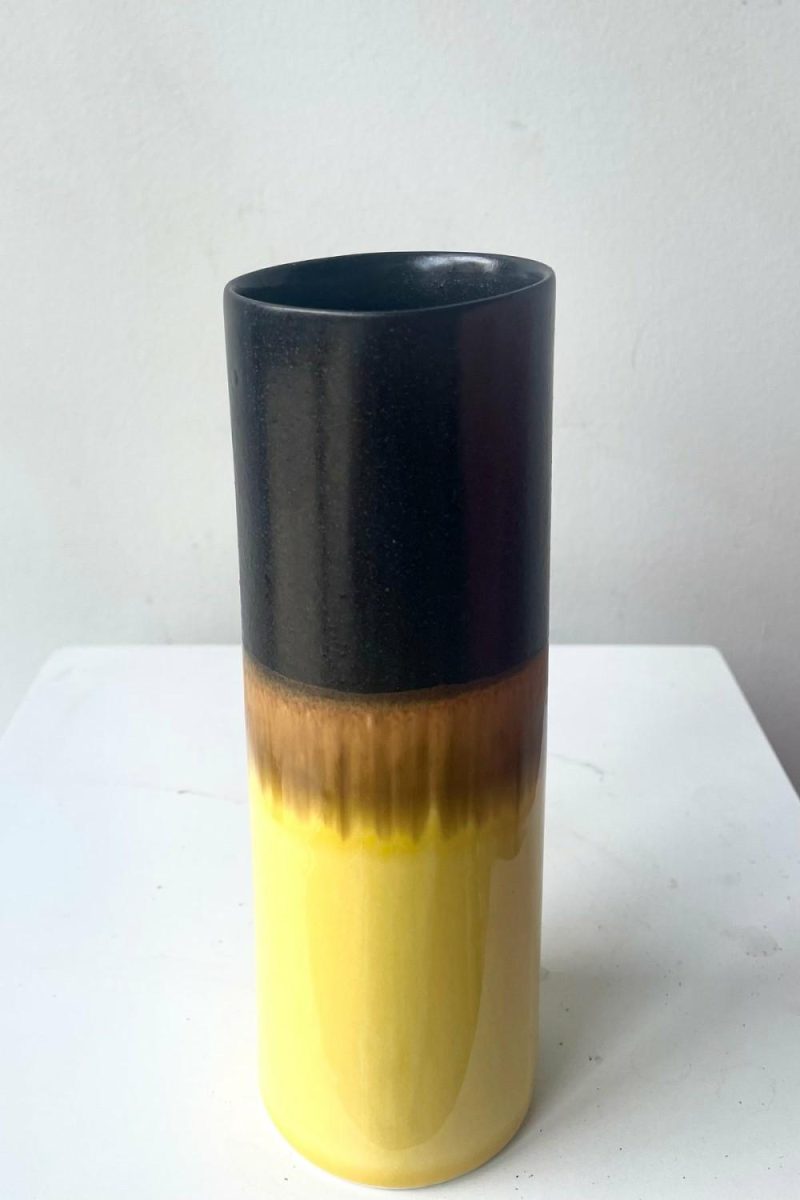 Vases |   Cylinder Vase Black & Golden Floral Vases