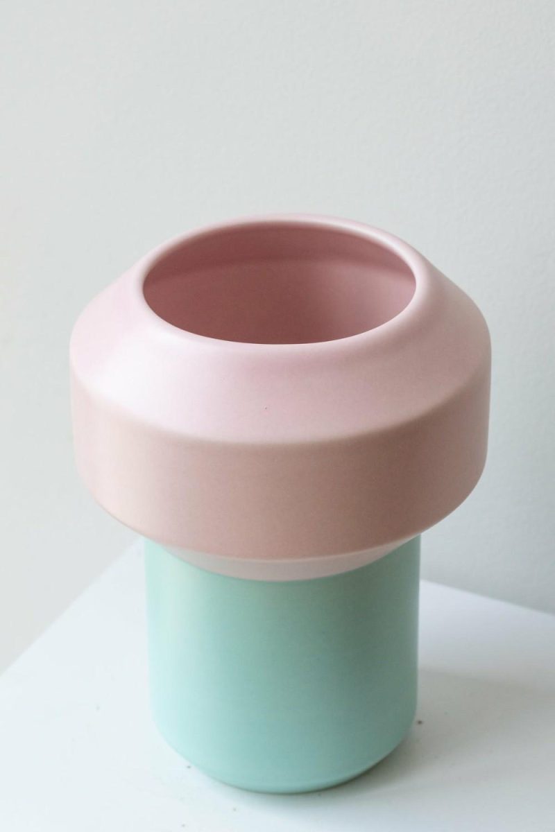 Vases |   Fumario Ceramic Vase, 20Cm – Mint & Pink Floral Vases