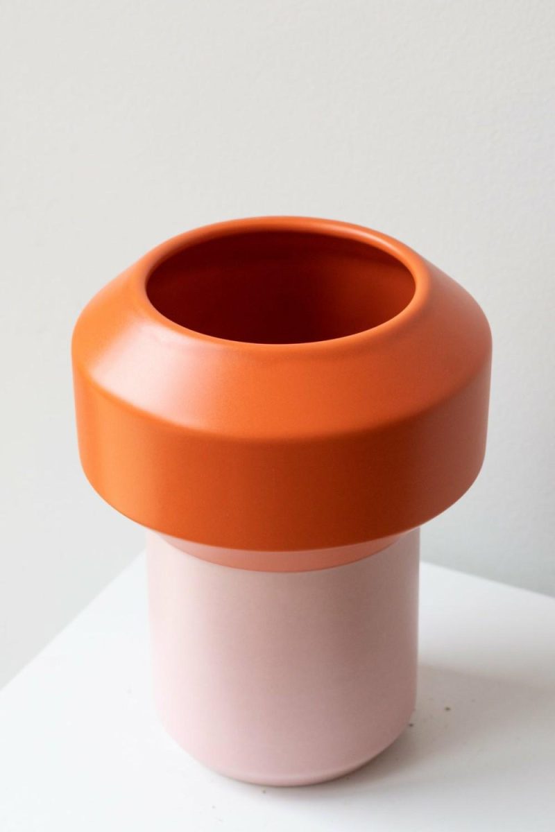 Vases |   Fumario Ceramic Vase, 20Cm – Orange & Pink Floral Vases