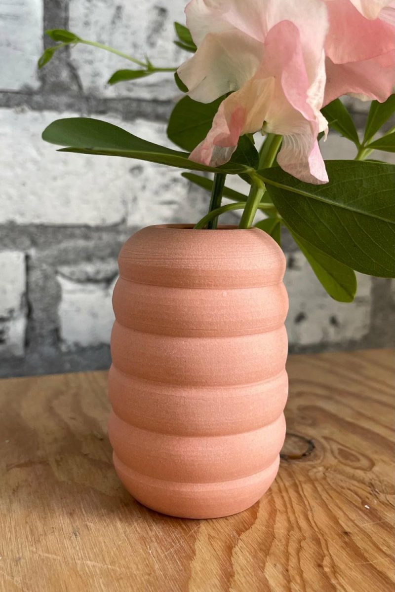 Vases |   Petite Pastel Ribbed Vase Peach Floral Vases