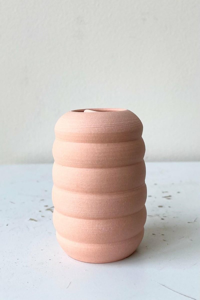 Vases |   Petite Pastel Ribbed Vase Peach Floral Vases