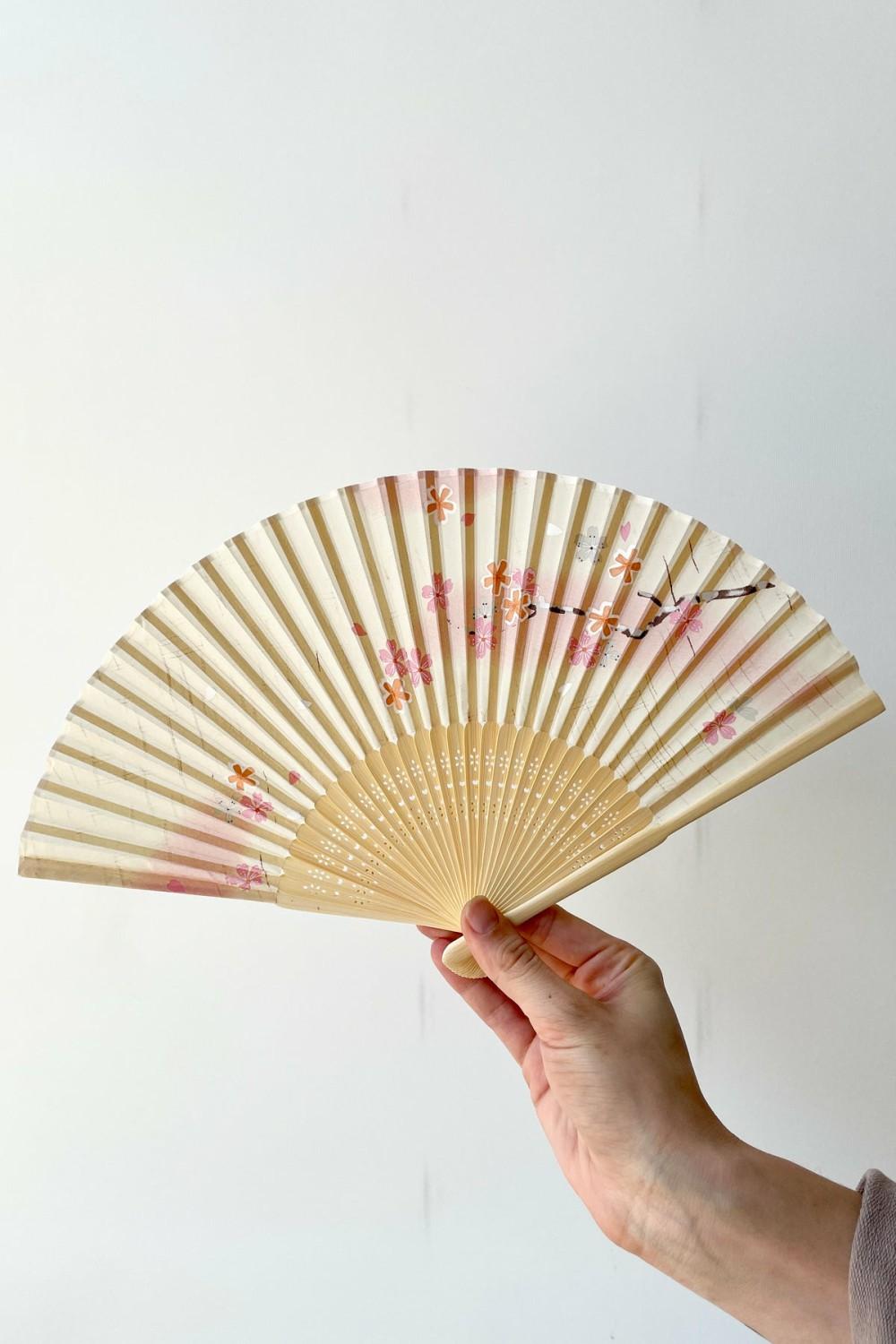 Garden Accessories |   Silk Fan White & Pink Cherry Blossoms Garden Garden Accessories