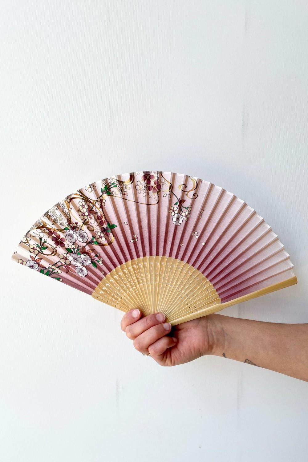 Home Accessories |   Silk Fan Cherry Blossom Pattern With Gold Home Home Accessories