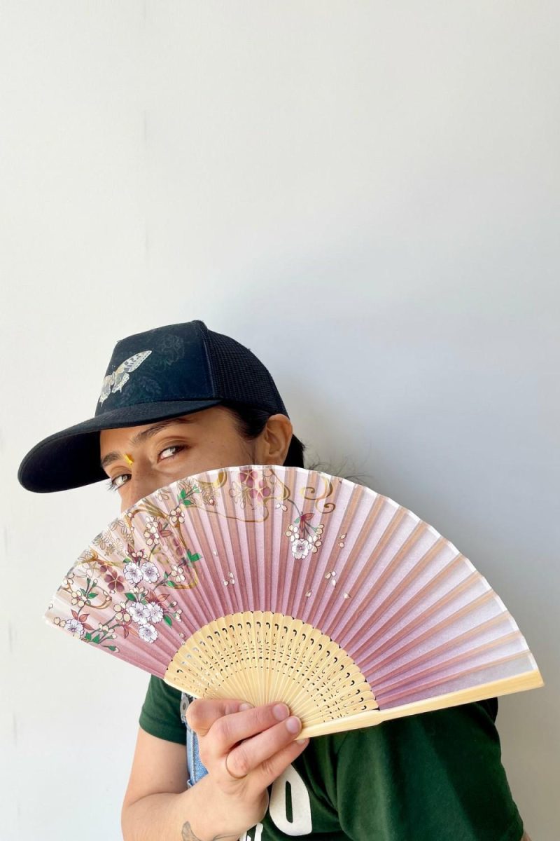 Home Accessories |   Silk Fan Cherry Blossom Pattern With Gold Home Home Accessories