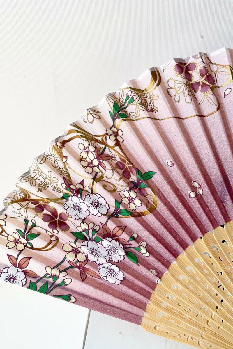 Home Accessories |   Silk Fan Cherry Blossom Pattern With Gold Home Home Accessories