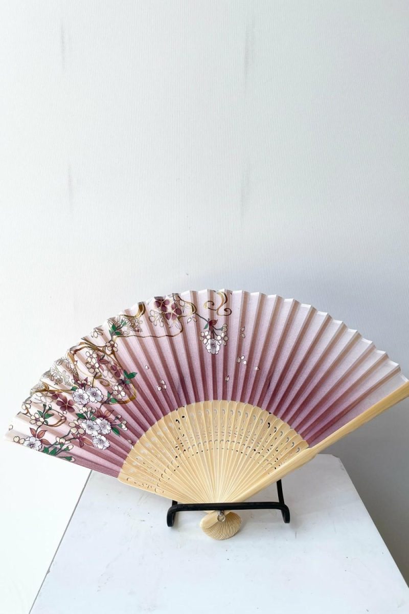 Home Accessories |   Silk Fan Cherry Blossom Pattern With Gold Home Home Accessories