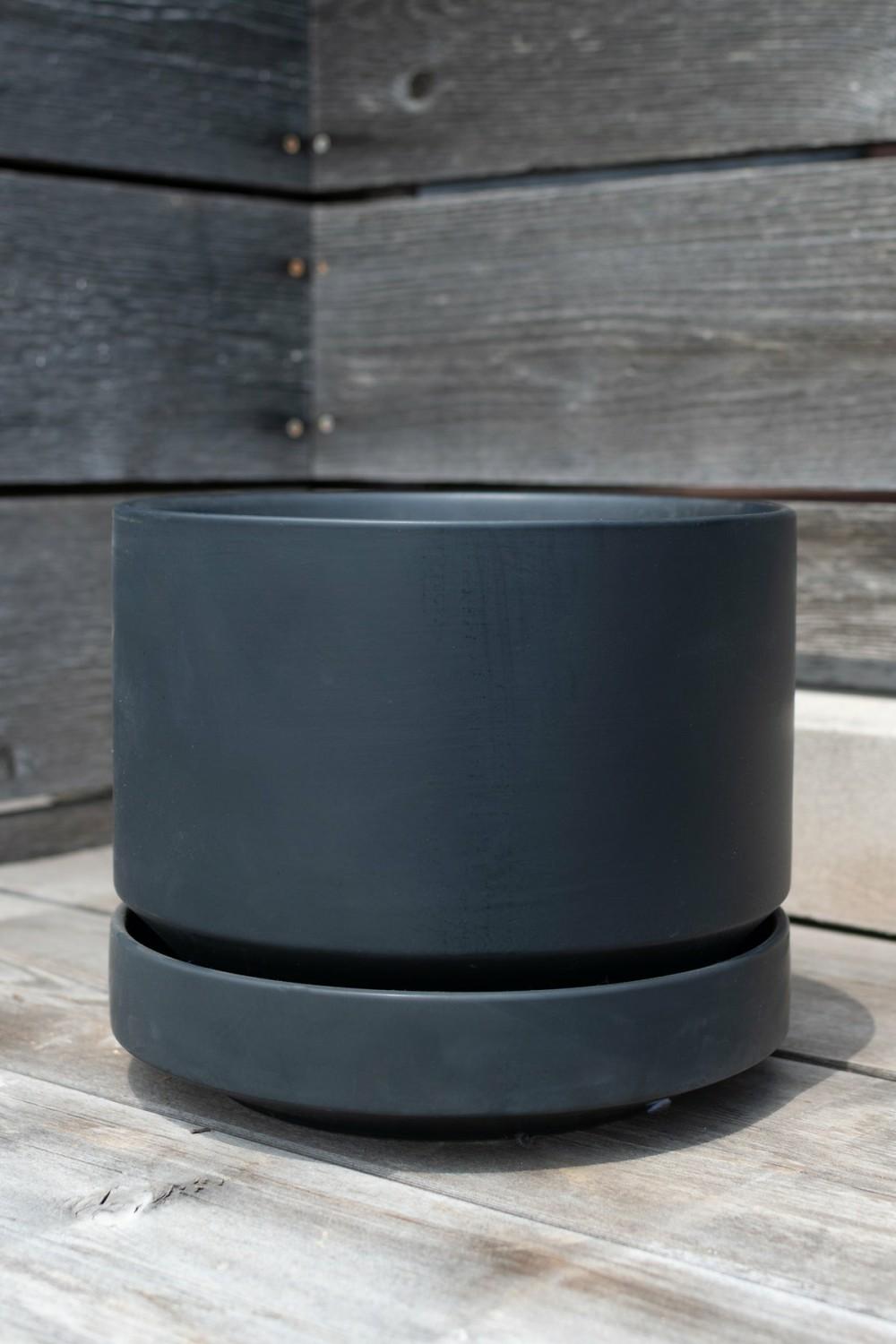 Planters |   Round Pot & Saucer Black 10″ Garden Planters